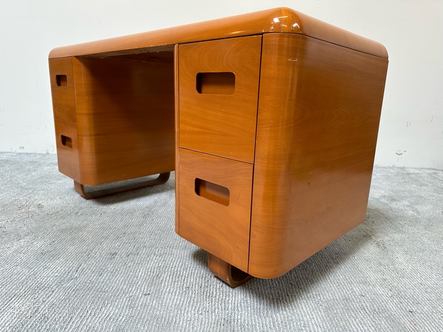 Vintage Bentwood Vanity Desk 44.5W X 18.5D X 24H With Matching Stool 22.5W X 17D X 17H By Paul Goldman For Plymold Plymodern Furniture Plywood 44.5W X 22D X 21H [Photo 21]