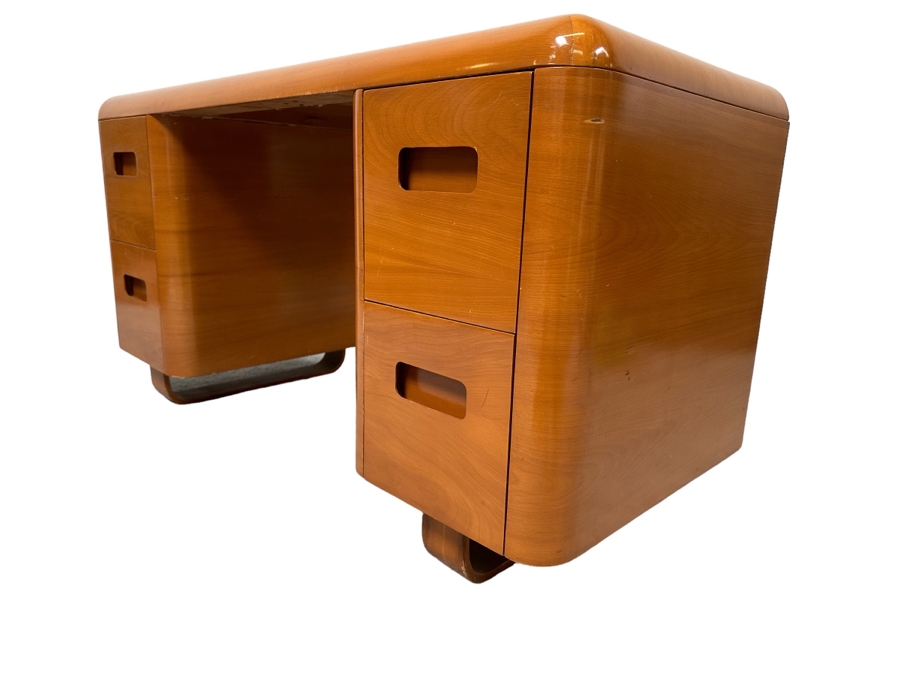 Vintage Bentwood Vanity Desk 44.5W X 18.5D X 24H With Matching Stool 22.5W X 17D X 17H By Paul Goldman For Plymold Plymodern Furniture Plywood 44.5W X 22D X 21H [Photo 3]