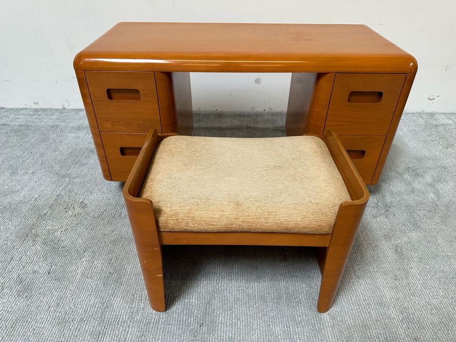Vintage Bentwood Vanity Desk 44.5W X 18.5D X 24H With Matching Stool 22.5W X 17D X 17H By Paul Goldman For Plymold Plymodern Furniture Plywood 44.5W X 22D X 21H [Photo 4]