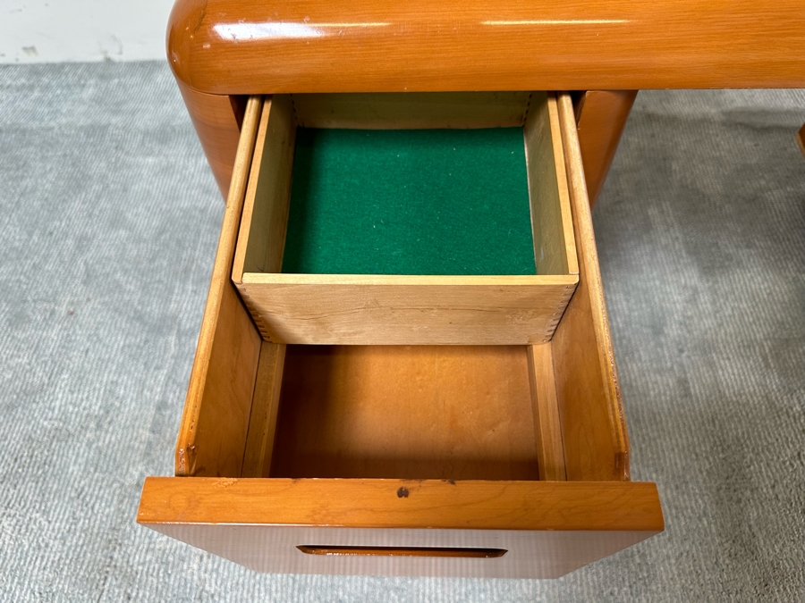 Vintage Bentwood Vanity Desk 44.5W X 18.5D X 24H With Matching Stool 22.5W X 17D X 17H By Paul Goldman For Plymold Plymodern Furniture Plywood 44.5W X 22D X 21H [Photo 16]