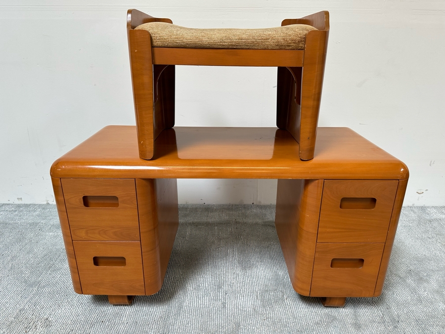 Vintage Bentwood Vanity Desk 44.5W X 18.5D X 24H With Matching Stool 22.5W X 17D X 17H By Paul Goldman For Plymold Plymodern Furniture Plywood 44.5W X 22D X 21H [Photo 12]