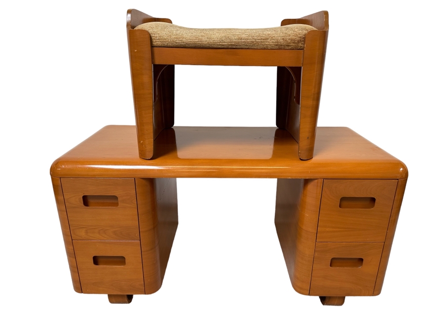 Vintage Bentwood Vanity Desk 44.5W X 18.5D X 24H With Matching Stool 22.5W X 17D X 17H By Paul Goldman For Plymold Plymodern Furniture Plywood 44.5W X 22D X 21H [Photo 2]