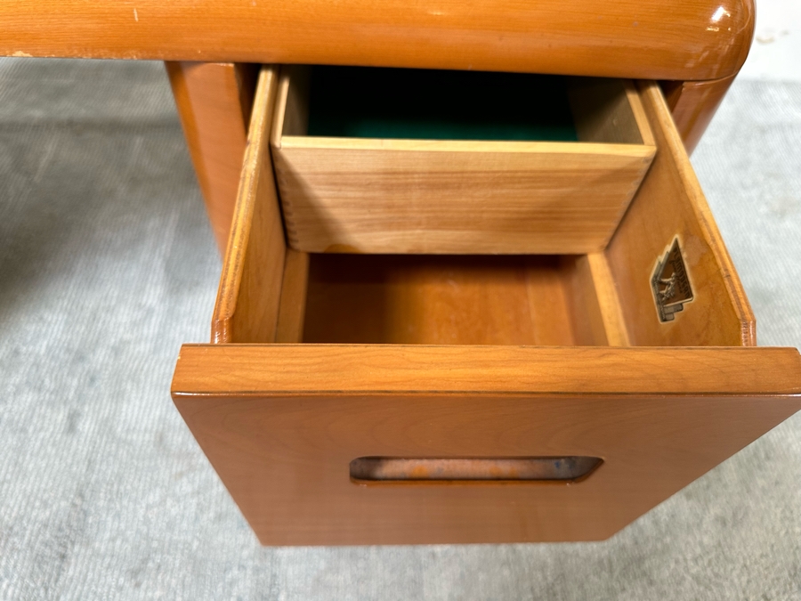 Vintage Bentwood Vanity Desk 44.5W X 18.5D X 24H With Matching Stool 22.5W X 17D X 17H By Paul Goldman For Plymold Plymodern Furniture Plywood 44.5W X 22D X 21H [Photo 9]