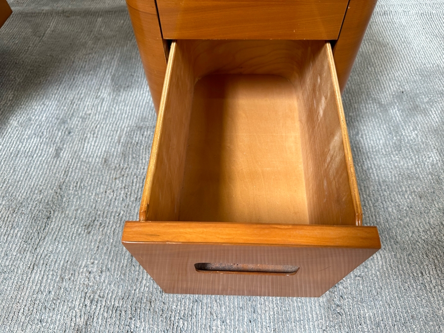Vintage Bentwood Vanity Desk 44.5W X 18.5D X 24H With Matching Stool 22.5W X 17D X 17H By Paul Goldman For Plymold Plymodern Furniture Plywood 44.5W X 22D X 21H [Photo 18]