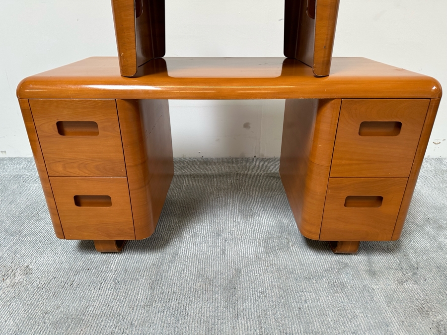Vintage Bentwood Vanity Desk 44.5W X 18.5D X 24H With Matching Stool 22.5W X 17D X 17H By Paul Goldman For Plymold Plymodern Furniture Plywood 44.5W X 22D X 21H [Photo 13]