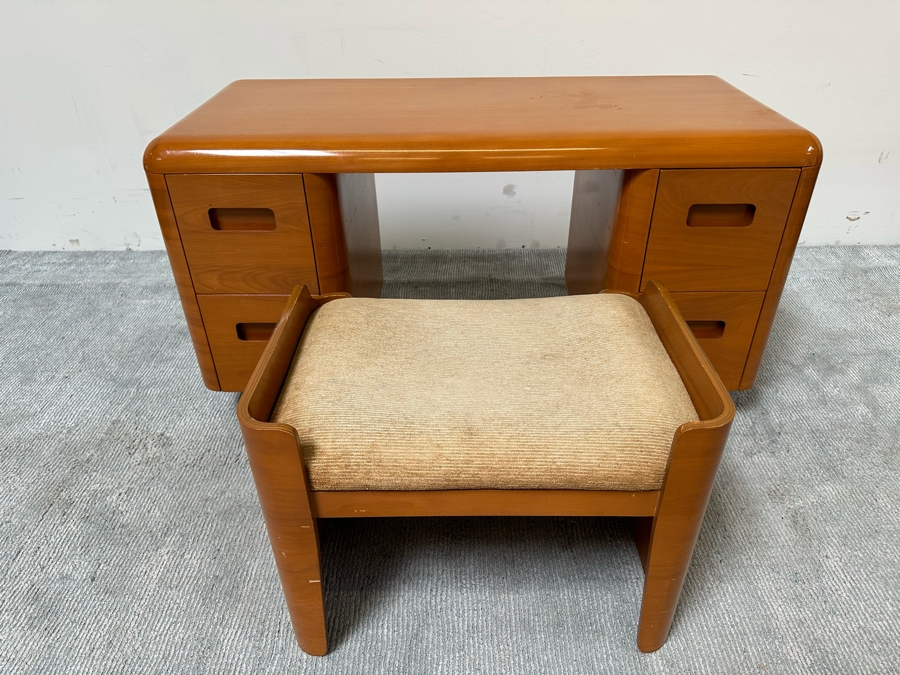 Vintage Bentwood Vanity Desk 44.5W X 18.5D X 24H With Matching Stool 22.5W X 17D X 17H By Paul Goldman For Plymold Plymodern Furniture Plywood 44.5W X 22D X 21H [Photo 5]