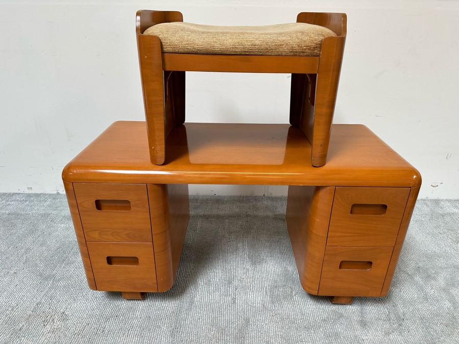 Vintage Bentwood Vanity Desk 44.5W X 18.5D X 24H With Matching Stool 22.5W X 17D X 17H By Paul Goldman For Plymold Plymodern Furniture Plywood 44.5W X 22D X 21H [Photo 10]