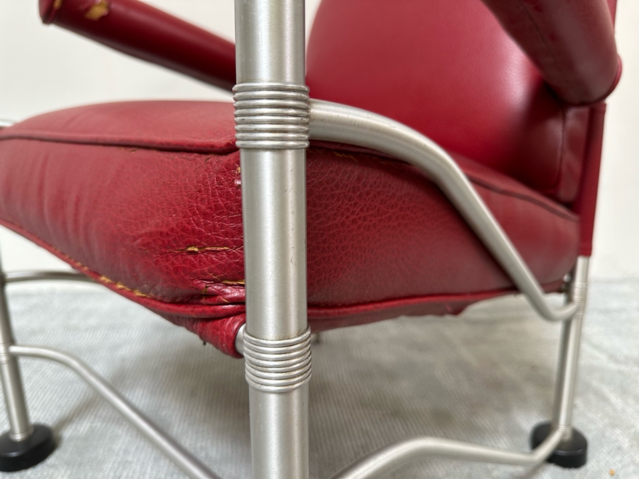 Warren McArthur (1885-1961, American) Vintage Art Deco Machine Age Aluminum Lounge Chair Armchair With Hockey Puck Feet (One Puck Missing) 23W X 24D X 33H (Needs Reupholstering) [Photo 9]