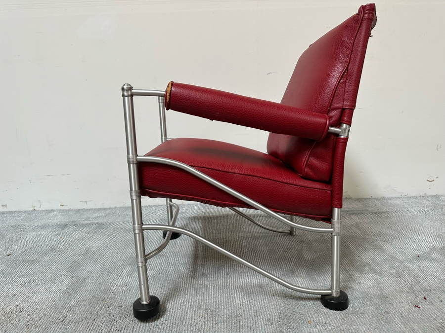 Warren McArthur (1885-1961, American) Vintage Art Deco Machine Age Aluminum Lounge Chair Armchair With Hockey Puck Feet (One Puck Missing) 23W X 24D X 33H (Needs Reupholstering) [Photo 11]