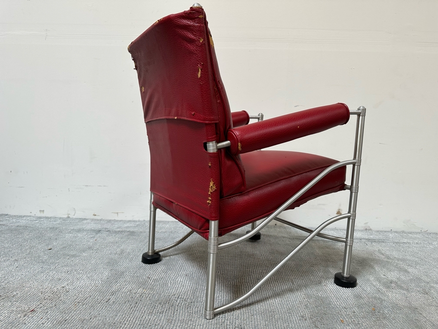 Warren McArthur (1885-1961, American) Vintage Art Deco Machine Age Aluminum Lounge Chair Armchair With Hockey Puck Feet (One Puck Missing) 23W X 24D X 33H (Needs Reupholstering) [Photo 16]