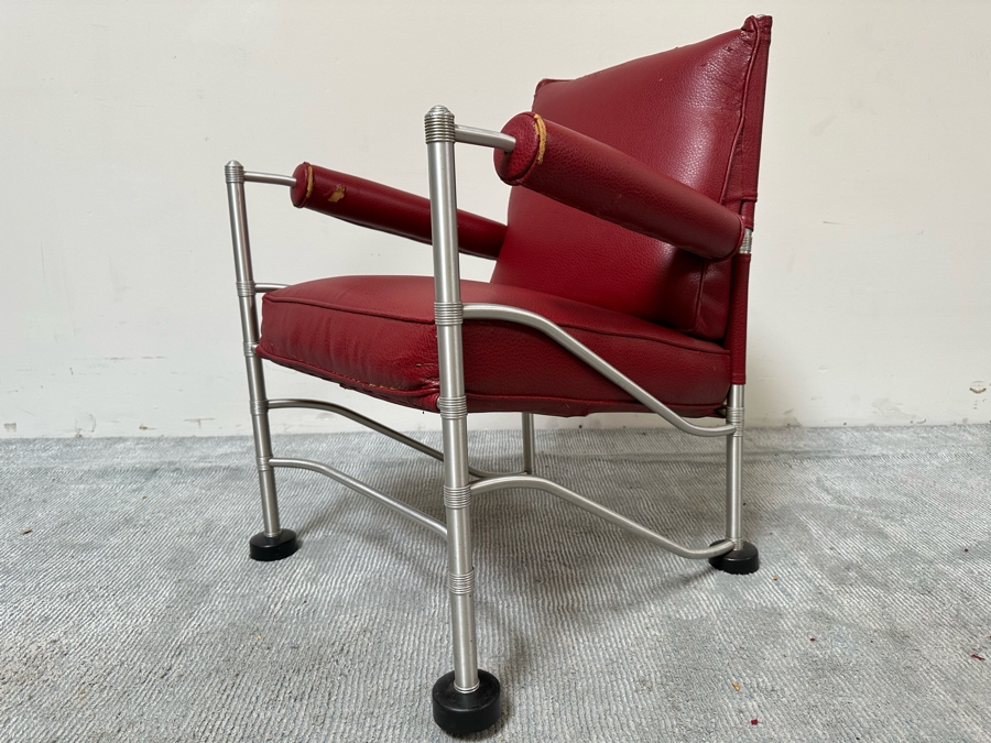 Warren McArthur (1885-1961, American) Vintage Art Deco Machine Age Aluminum Lounge Chair Armchair With Hockey Puck Feet (One Puck Missing) 23W X 24D X 33H (Needs Reupholstering) [Photo 8]