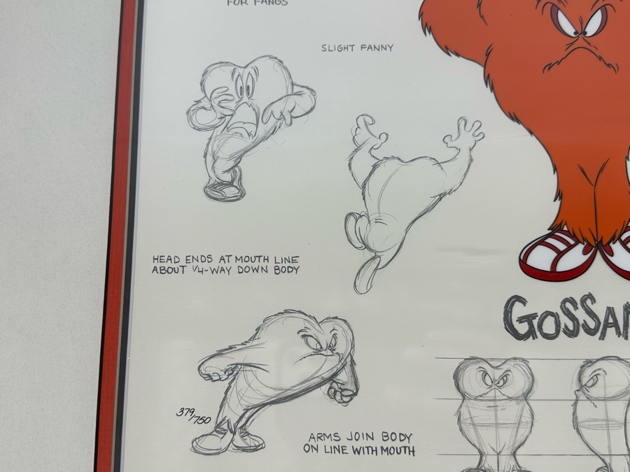 Warner Bros Animation Art Limited Edition Sericel 1997 Titled 'Model Sheet: Gossamer' Numbered 374 Of 750 16 X 13 Framed 25 X 22 [Photo 7]