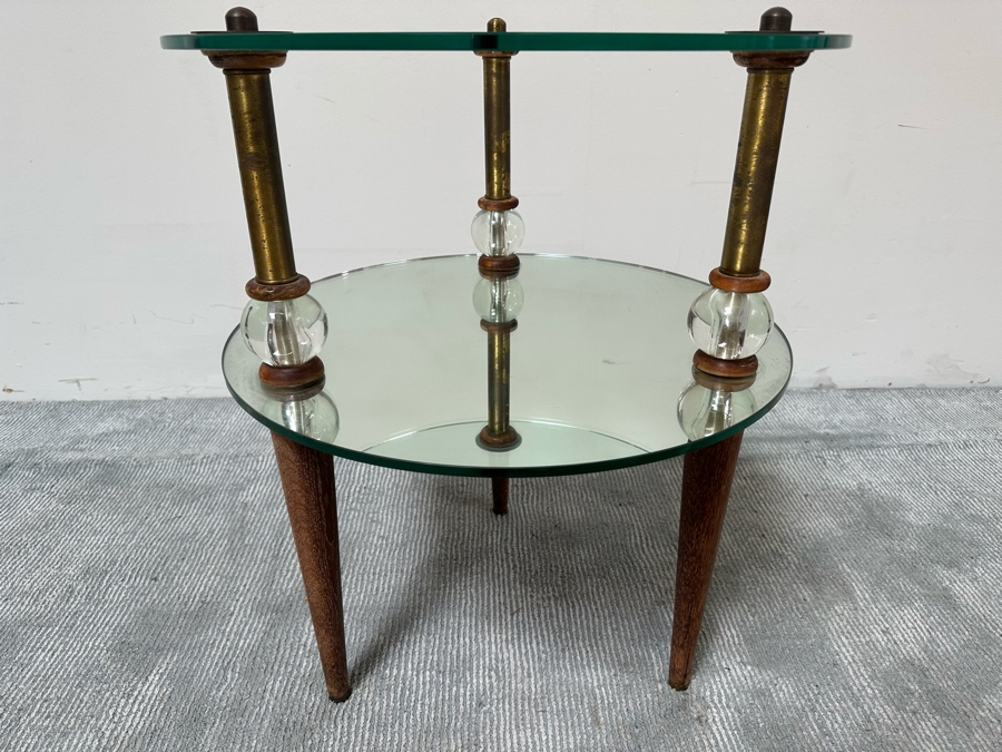 Vintage Art Deco Two Tier Mirrored Side Table 22W X 27H [Photo 2]