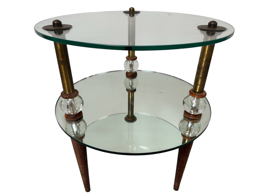 Vintage Art Deco Two Tier Mirrored Side Table 22W X 27H