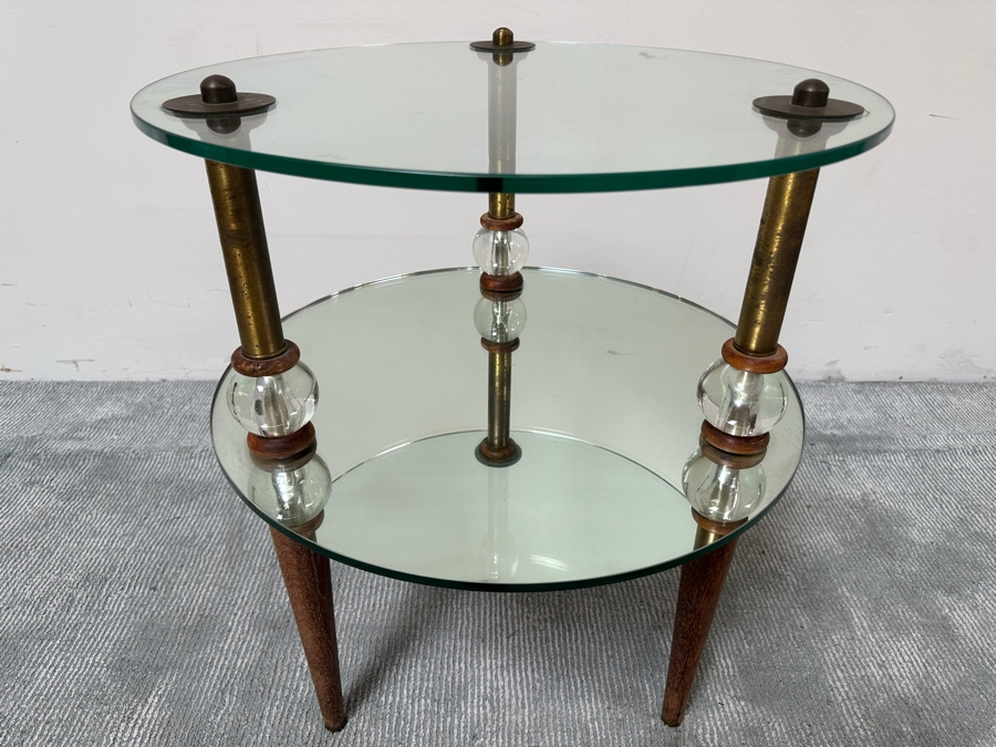 Vintage Art Deco Two Tier Mirrored Side Table 22W X 27H [Photo 6]