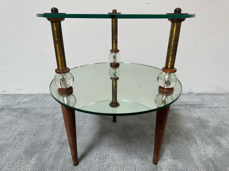 Vintage Art Deco Two Tier Mirrored Side Table 22W X 27H [Photo 5]