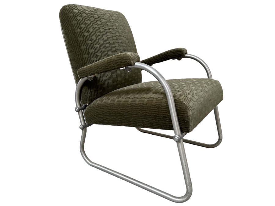 Warren McArthur For Namco Vintage Art Deco Aluminum Lounge Chair With Mohair Fabric 24W X 26D X 34H