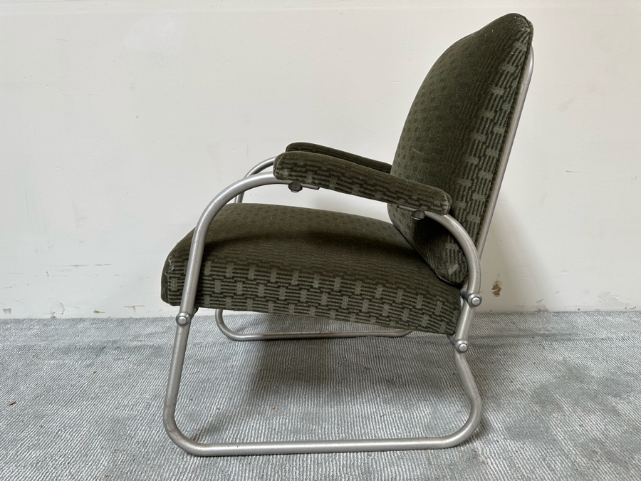Warren McArthur For Namco Vintage Art Deco Aluminum Lounge Chair With Mohair Fabric 24W X 26D X 34H [Photo 7]