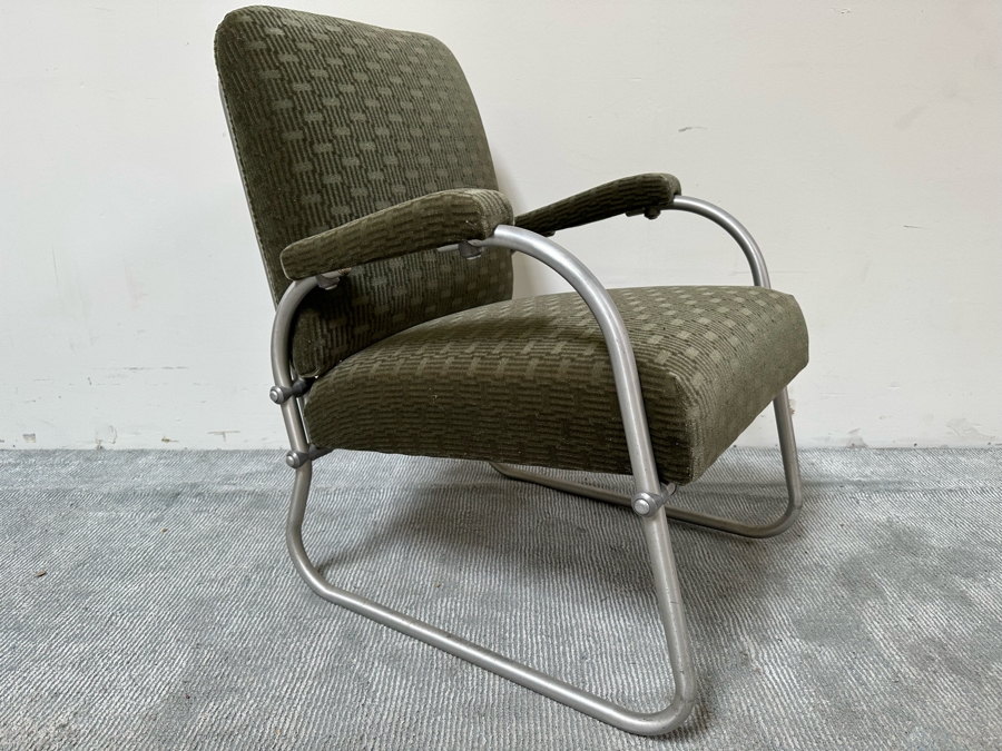 Warren McArthur For Namco Vintage Art Deco Aluminum Lounge Chair With Mohair Fabric 24W X 26D X 34H [Photo 2]