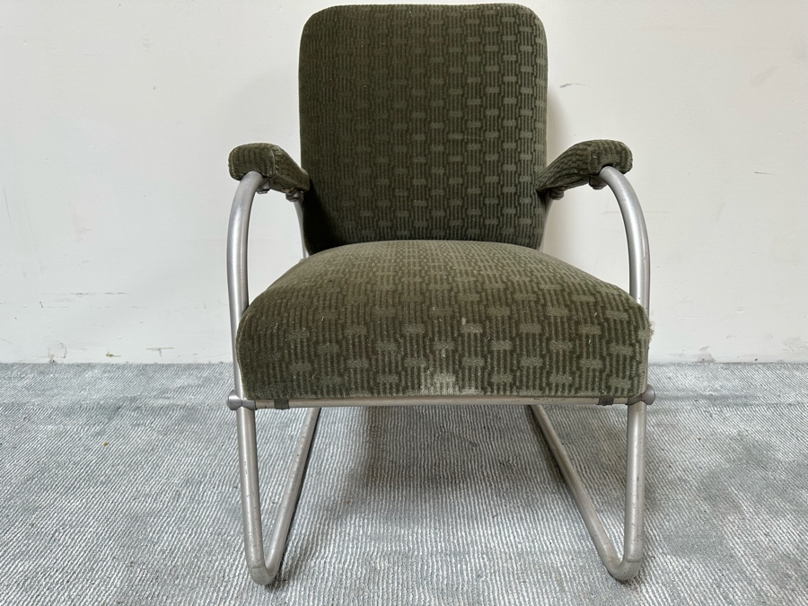 Warren McArthur For Namco Vintage Art Deco Aluminum Lounge Chair With Mohair Fabric 24W X 26D X 34H [Photo 5]