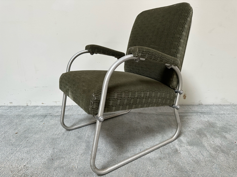 Warren McArthur For Namco Vintage Art Deco Aluminum Lounge Chair With Mohair Fabric 24W X 26D X 34H [Photo 6]