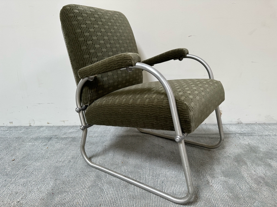 Warren McArthur For Namco Vintage Art Deco Aluminum Lounge Chair With Mohair Fabric 24W X 26D X 34H [Photo 3]