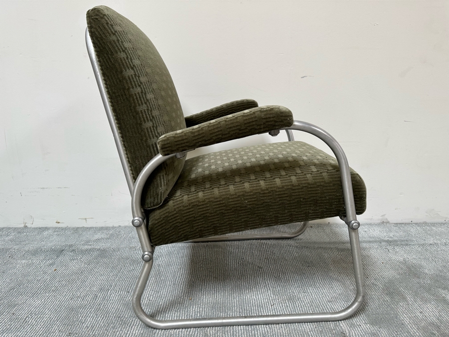 Warren McArthur For Namco Vintage Art Deco Aluminum Lounge Chair With Mohair Fabric 24W X 26D X 34H [Photo 4]