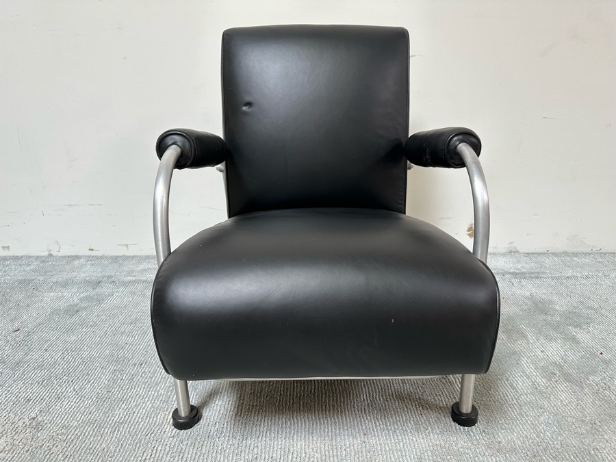 Warren McArthur Lounge Chair Aluminum Armchair With Hockey Puck Feet Vintage Art Deco 25W X 34D