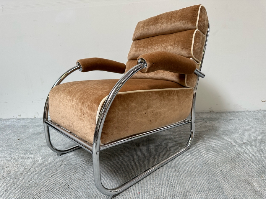 Vintage Art Deco Chrome Lounge Chair Armchair, Unattributed 26W X 36D X 33H [Photo 10]