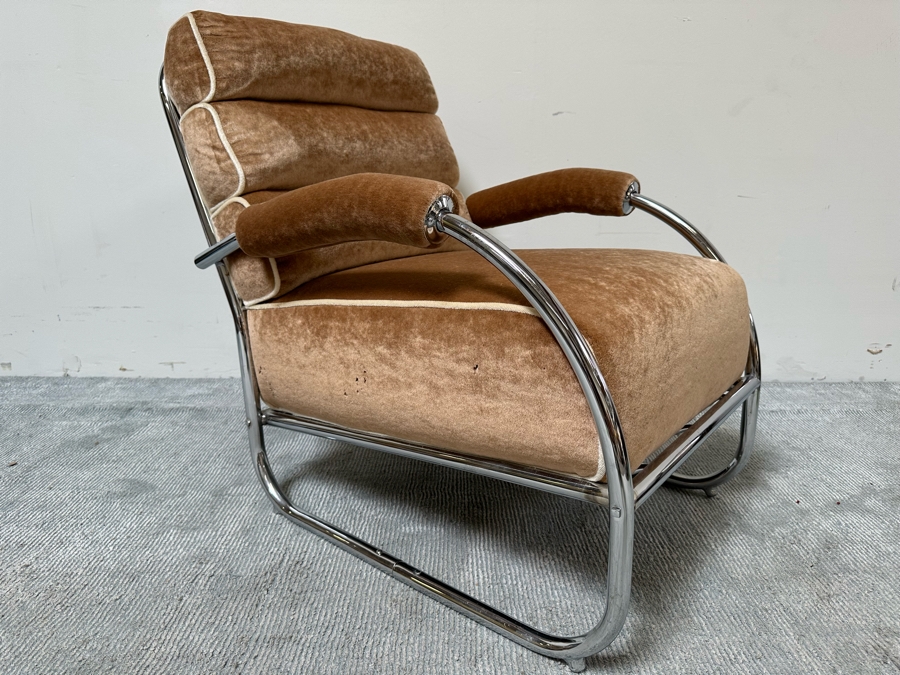 Vintage Art Deco Chrome Lounge Chair Armchair, Unattributed 26W X 36D X 33H [Photo 4]