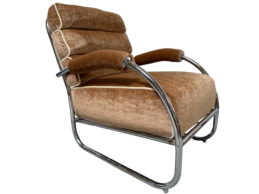Vintage Art Deco Chrome Lounge Chair Armchair, Unattributed 26W X 36D X 33H