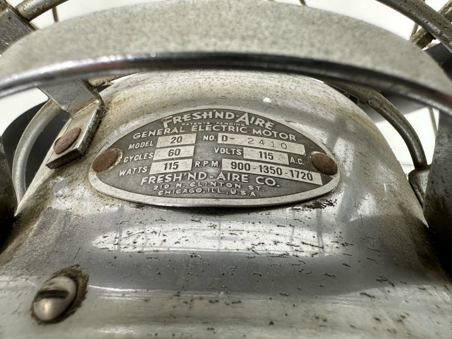 Vintage Art Deco Fresh'nd-Aire Freshen Air Chrome Desk Fan Working 22W X 28H [Photo 5]