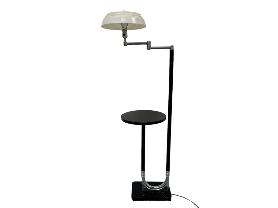 Vintage Art Deco Floor Lamp Aladdin 40520 With Swing Arm, Side Table And Plastic Shade Needs New Wall Plug 19W X 13D X 53H [Photo 1]