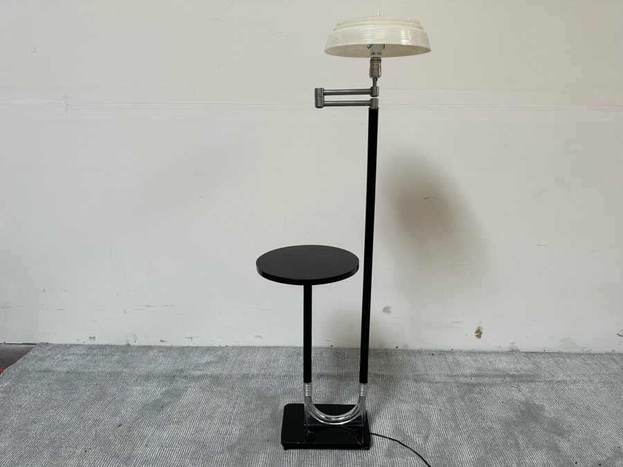 Vintage Art Deco Floor Lamp Aladdin 40520 With Swing Arm, Side Table And Plastic Shade Needs New Wall Plug 19W X 13D X 53H [Photo 5]