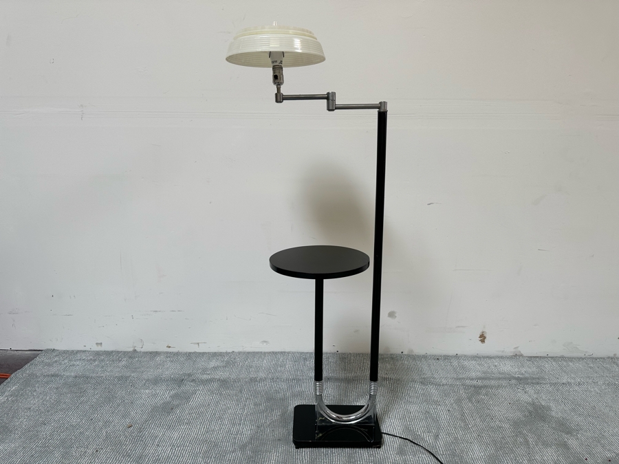 Vintage Art Deco Floor Lamp Aladdin 40520 With Swing Arm, Side Table And Plastic Shade Needs New Wall Plug 19W X 13D X 53H [Photo 10]