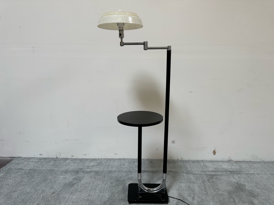 Vintage Art Deco Floor Lamp Aladdin 40520 With Swing Arm, Side Table And Plastic Shade Needs New Wall Plug 19W X 13D X 53H [Photo 11]