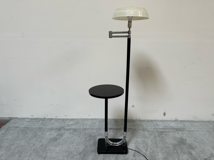 Vintage Art Deco Floor Lamp Aladdin 40520 With Swing Arm, Side Table And Plastic Shade Needs New Wall Plug 19W X 13D X 53H [Photo 4]