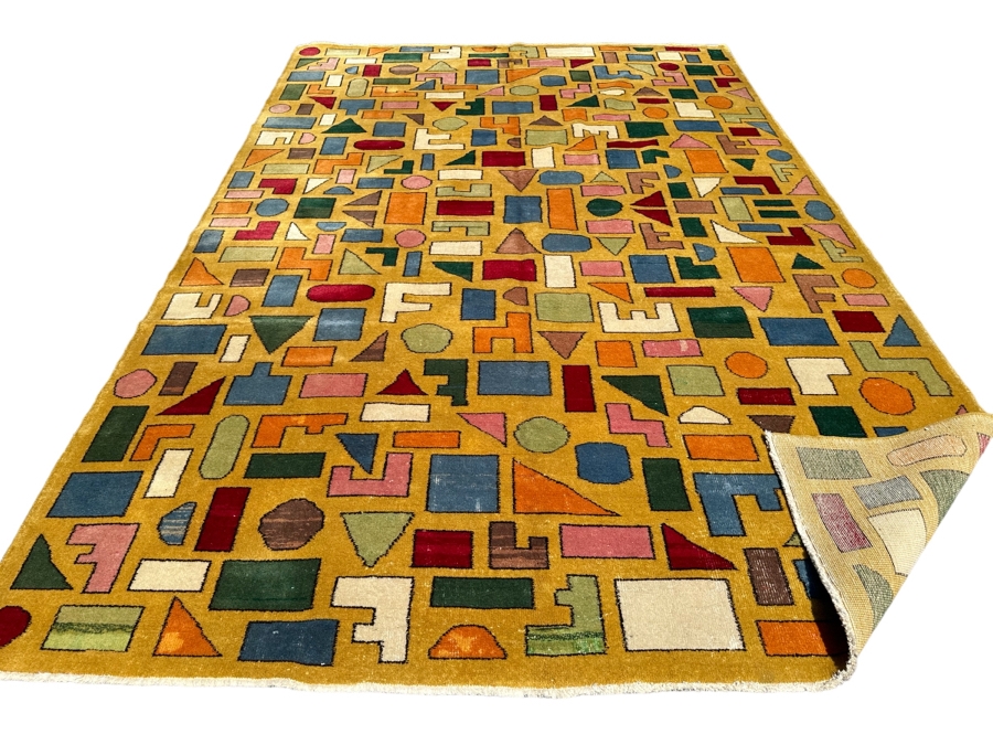 Colorful Geometric Modernist Hand Woven Wool Area Rug 86' X 129' [Photo 2]