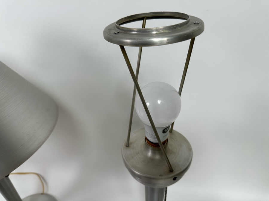 Vintage Art Deco Machine Age Soundrite Brushed Aluminum Desk Lamps Of Holyoke Mass, A Pair 13.5W X 24H [Photo 8]