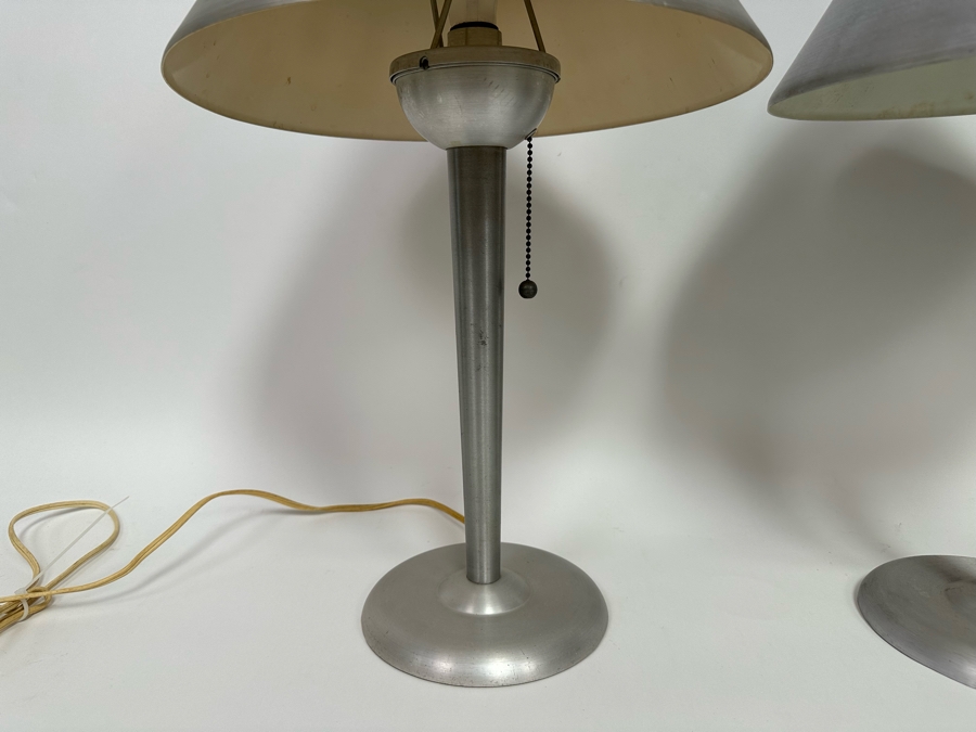 Vintage Art Deco Machine Age Soundrite Brushed Aluminum Desk Lamps Of Holyoke Mass, A Pair 13.5W X 24H [Photo 3]