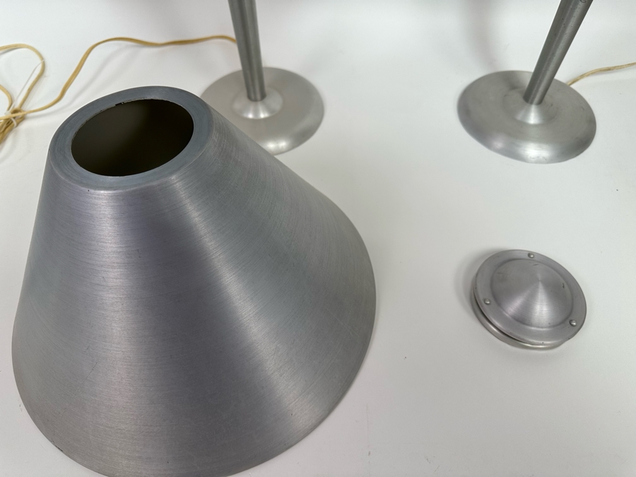 Vintage Art Deco Machine Age Soundrite Brushed Aluminum Desk Lamps Of Holyoke Mass, A Pair 13.5W X 24H [Photo 7]