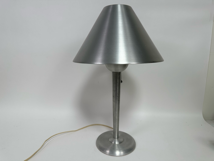 Vintage Art Deco Machine Age Soundrite Brushed Aluminum Desk Lamp Of Holyoke Mass (Missing Top Cover) 13.5W X 24H [Photo 2]