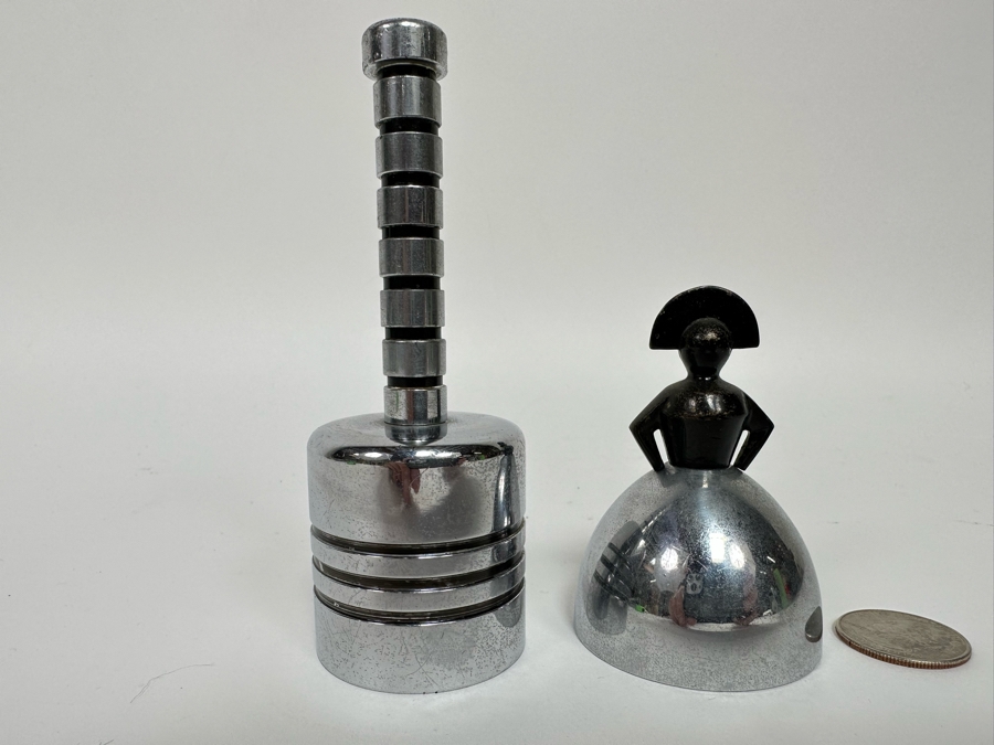 Pair Of Vintage Art Deco Handle Hand Bells Dinner Table Bells [Photo 2]
