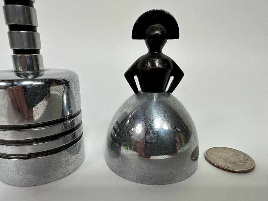 Pair Of Vintage Art Deco Handle Hand Bells Dinner Table Bells [Photo 3]