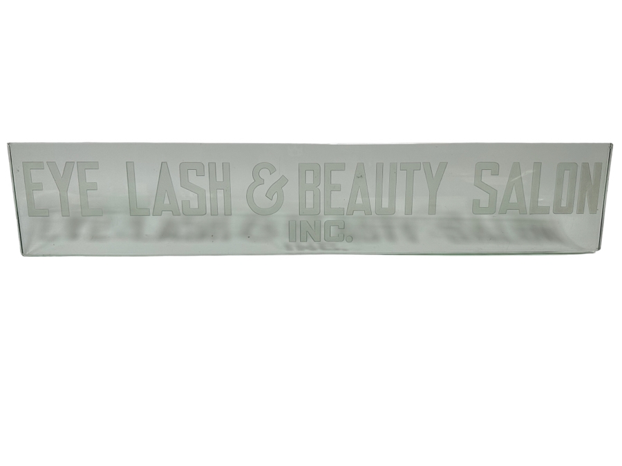Vintage Art Deco Etched Glass Beauty Salon Sign: 'Eye Lash & Beauty Salon Inc.' 31 X 6 X 0.5D [Photo 1]