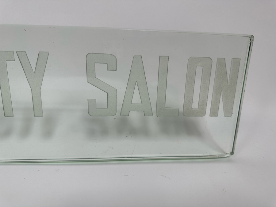 Vintage Art Deco Etched Glass Beauty Salon Sign: 'Eye Lash & Beauty Salon Inc.' 31 X 6 X 0.5D [Photo 7]