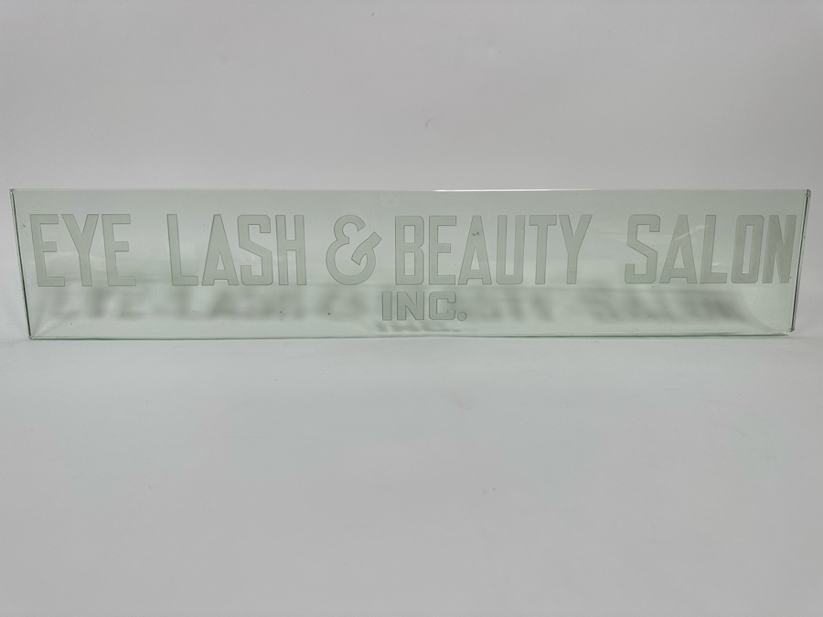 Vintage Art Deco Etched Glass Beauty Salon Sign: 'Eye Lash & Beauty Salon Inc.' 31 X 6 X 0.5D [Photo 4]