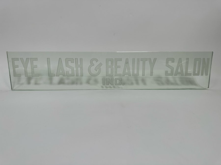 Vintage Art Deco Etched Glass Beauty Salon Sign 'Eye Lash & Beauty