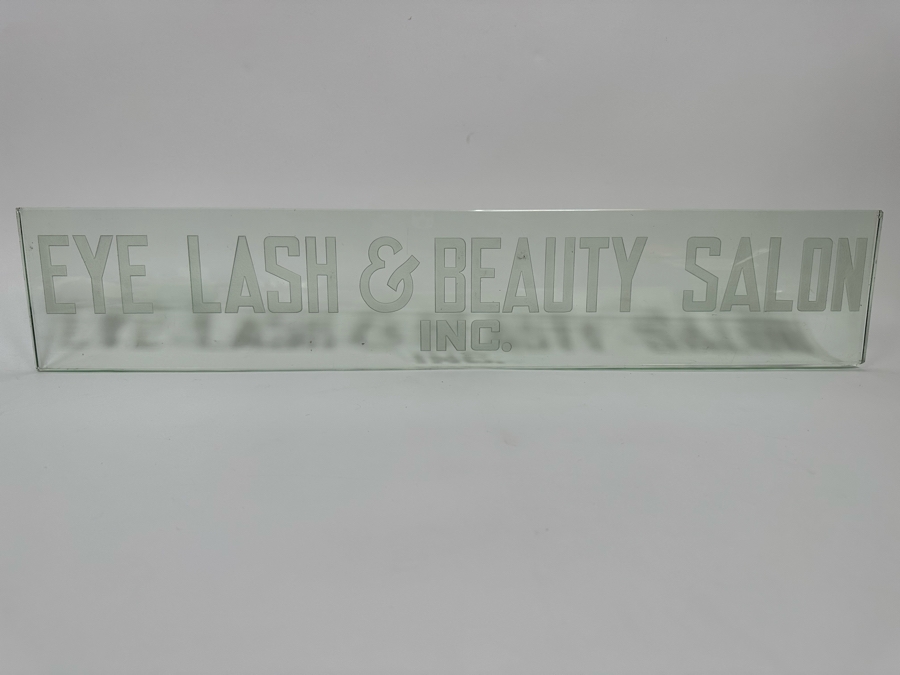 Vintage Art Deco Etched Glass Beauty Salon Sign: 'Eye Lash & Beauty Salon Inc.' 31 X 6 X 0.5D [Photo 3]