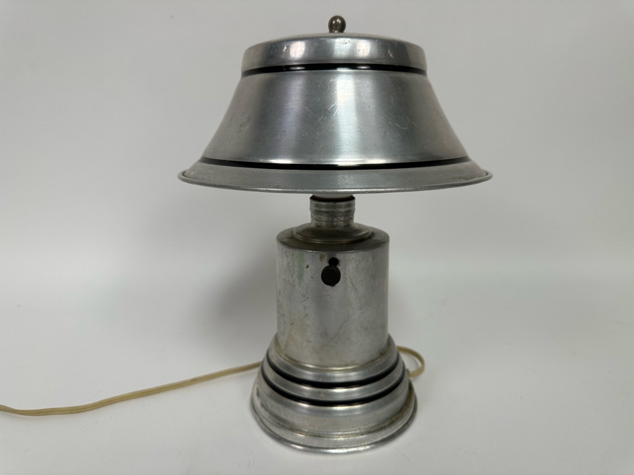 Vintage Art Deco Machine Age Brushed Aluminum Table Lamp 9W X 11H [Photo 7]